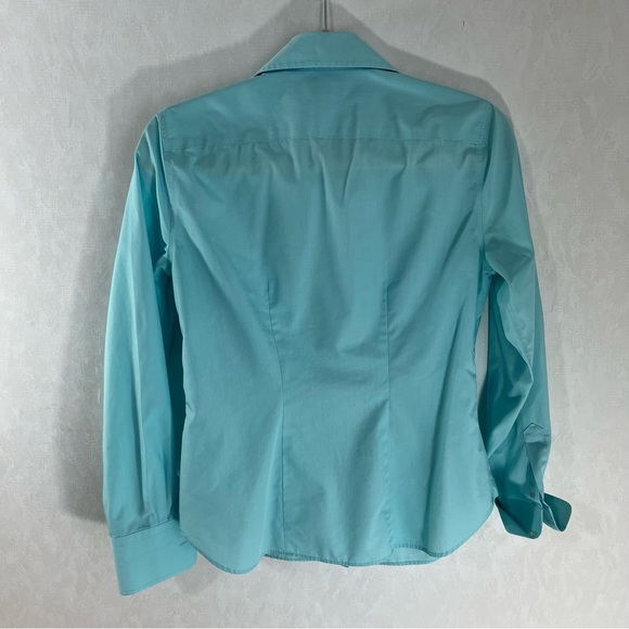 Lands' End Women's Wrinkle-free Broadcloth Aqua Blouse - Picture 2 of 4